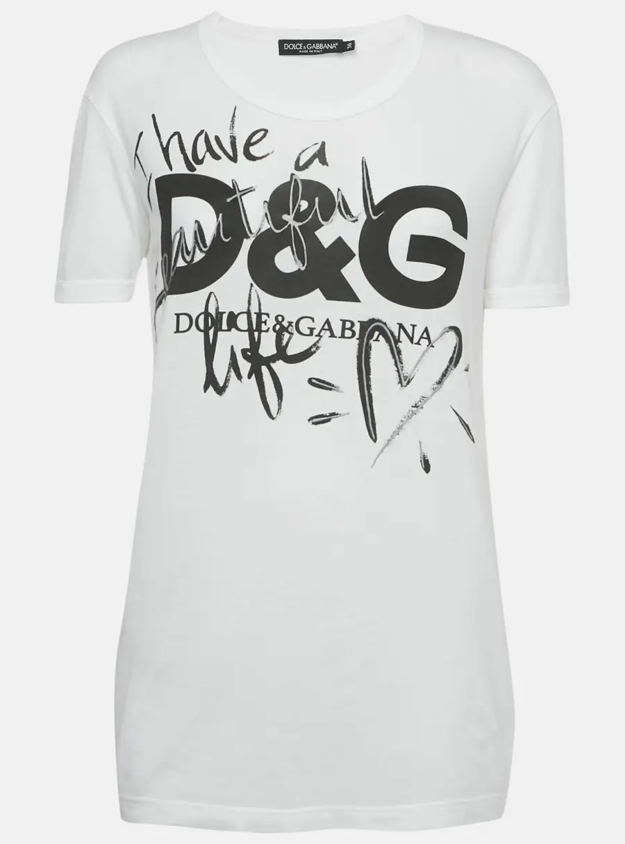 Dolce & Gabbana White I Have A Beautiful Life Print Cotton T-Shirt XS