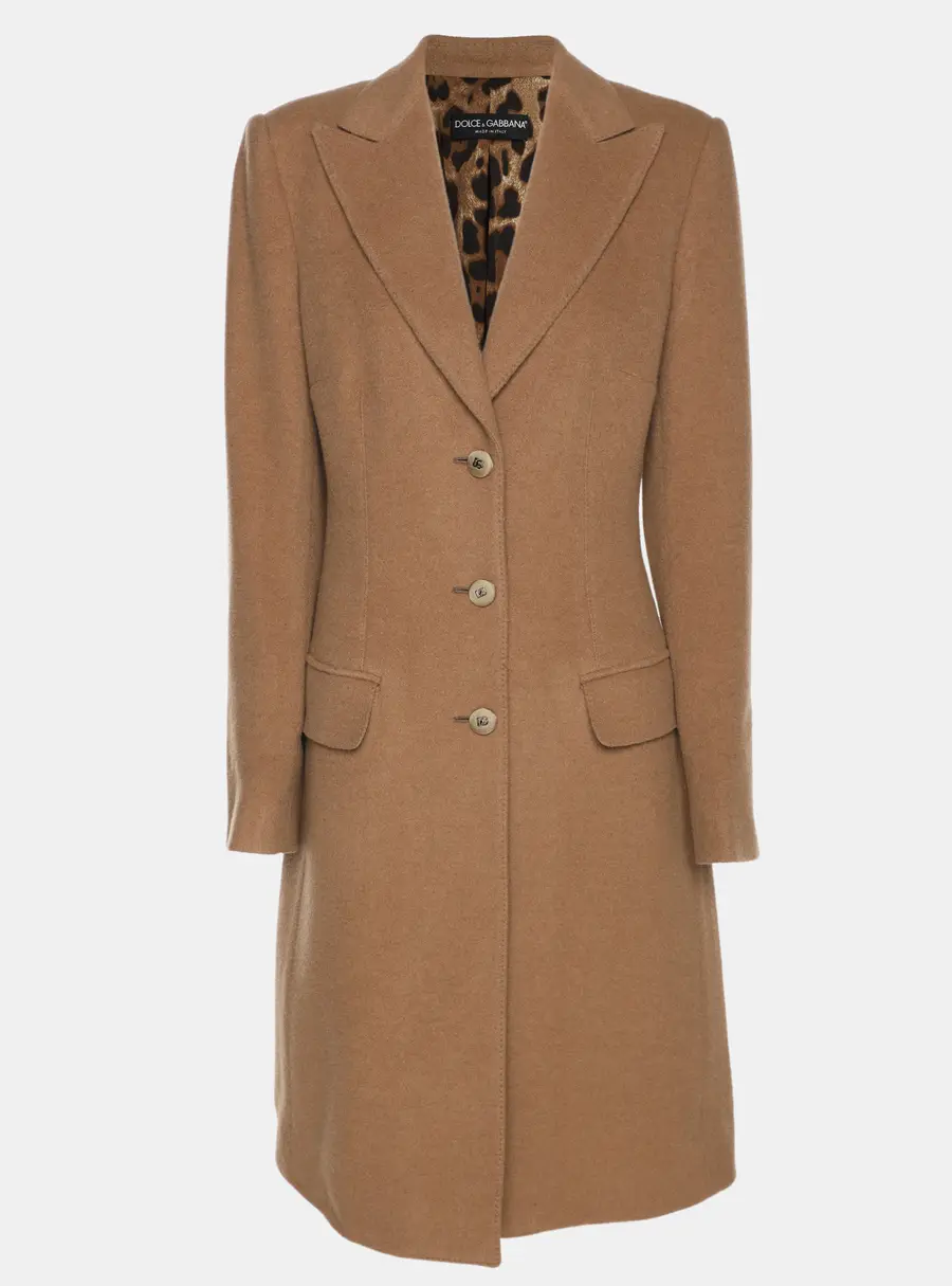 Dolce & Gabbana Beige Camel Double Breasted Mid Length Coat M