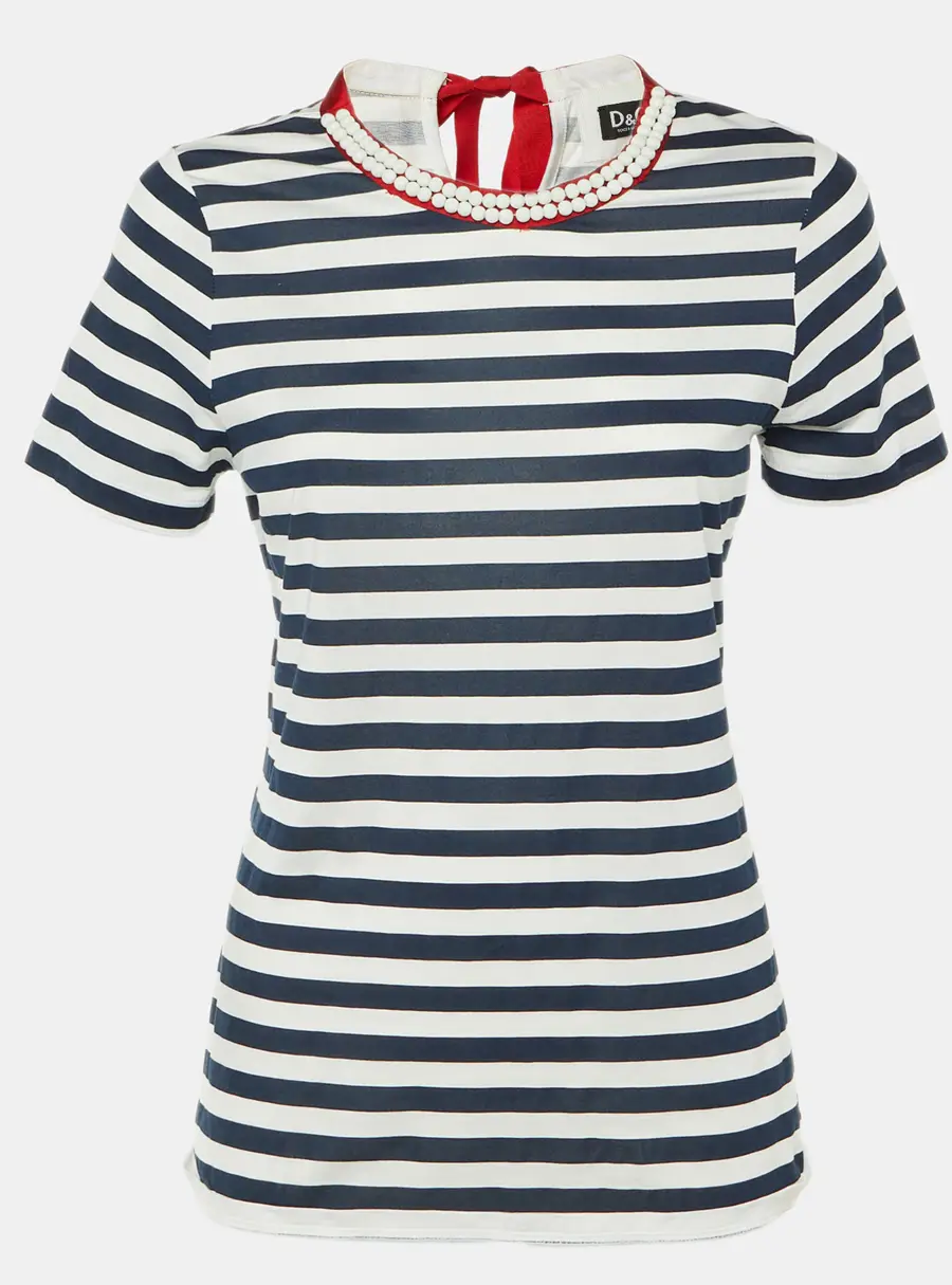 D&G Blue/White Stripe Cotton Beaded Top M