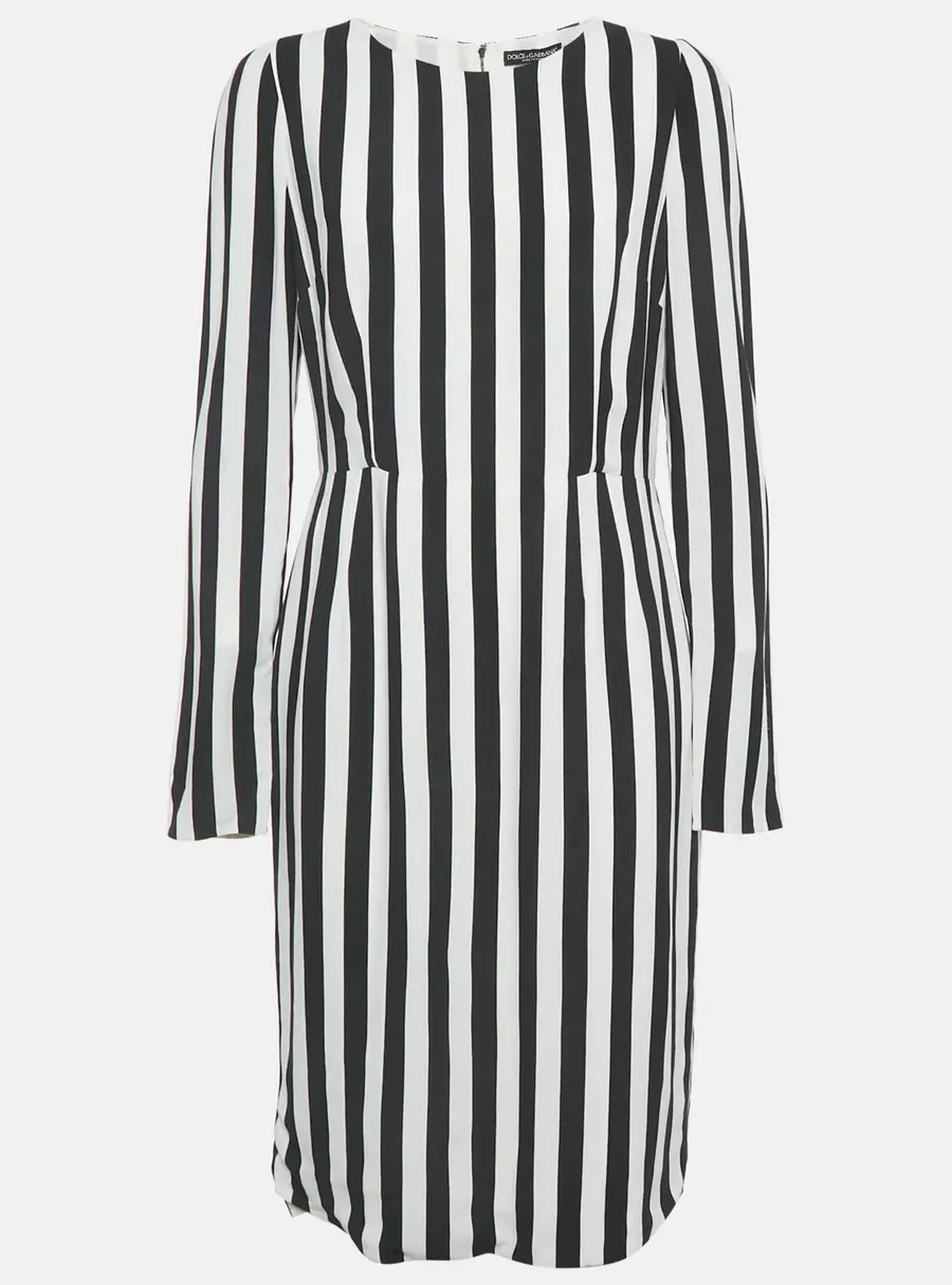 Dolce & Gabbana Black/White Stripe Crepe Midi Dress L