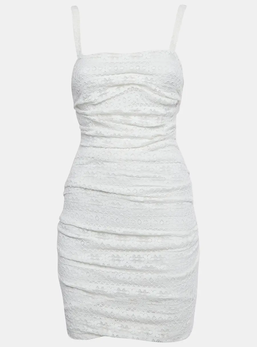 Dolce & Gabbana White Lace Ruched Sleeveless Mini Dress M