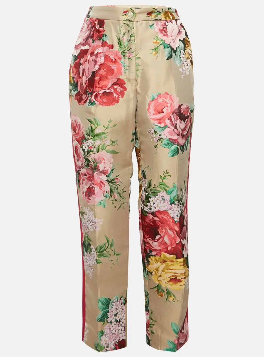 Dolce & Gabbana Beige Floral Jacquard Tailored Pants M