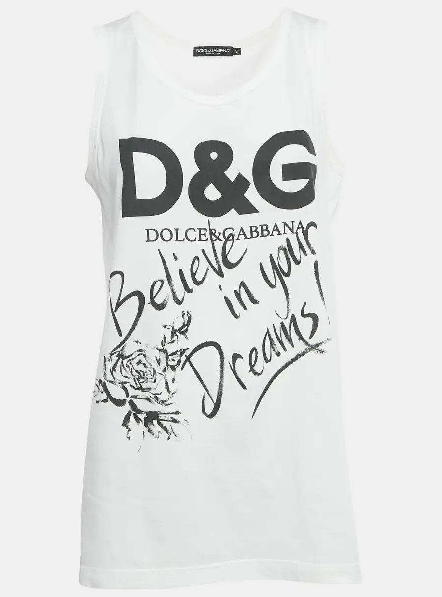 Dolce & Gabbana White Printed Cotton Vest S