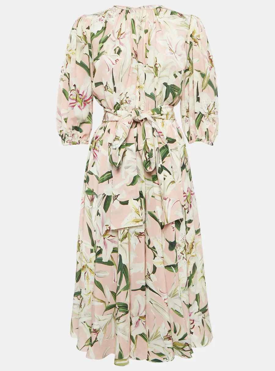 Dolce & Gabbana Pink Floral Print Silk Midi Dress XS