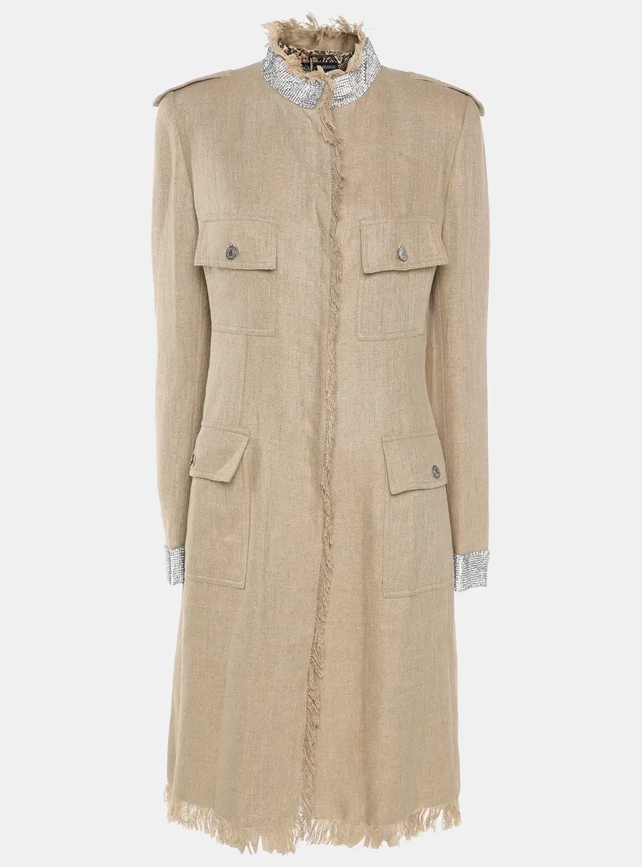 Dolce & Gabbana Beige Linen and Crystal Embellished Coat M