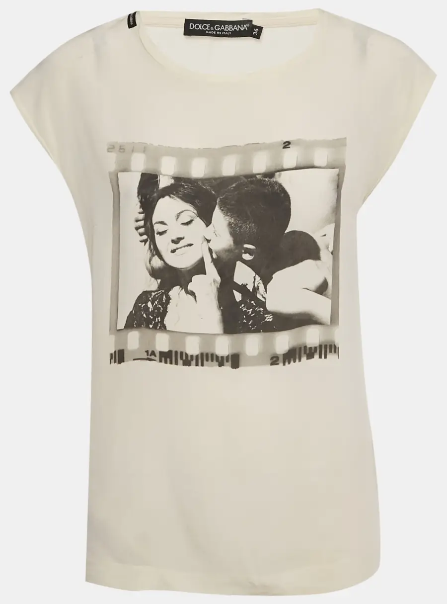Dolce & Gabbana Cream Printed Silk Sleeveless Top XS