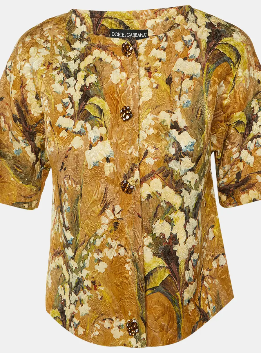 Dolce & Gabbana Beige Floral Patterned Wool Blend Blouse S