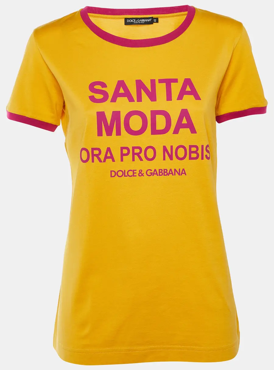Dolce & Gabbana Yellow Santa Moda Print Cotton Crew Neck T-Shirt M