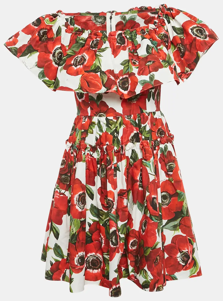 Dolce & Gabbana Red/White Floral Print Poplin Mini Dress M