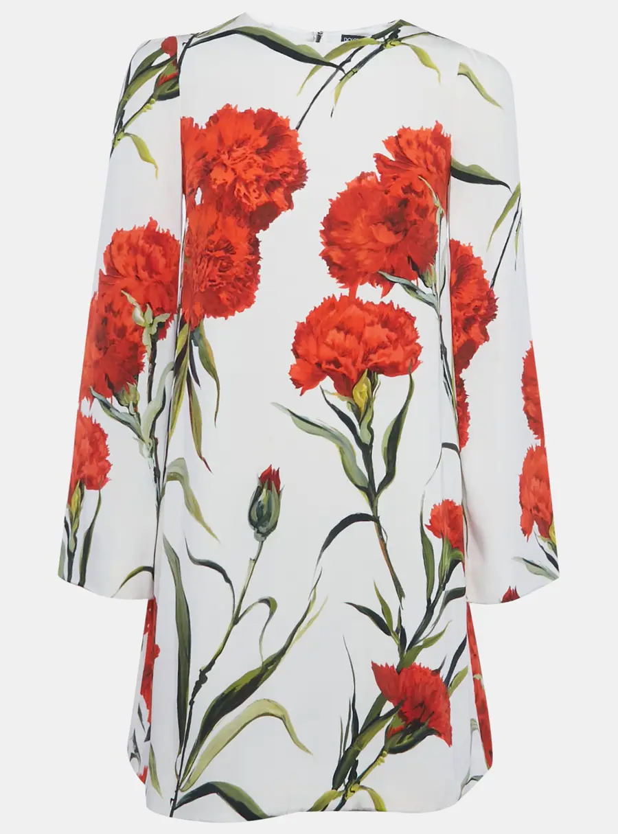 Dolce & Gabbana White Flowers Print Silk Mini Dress S