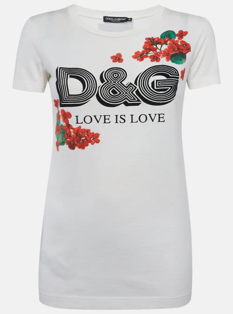 Dolce & Gabbana White Floral Print Jersey T-Shirt XS