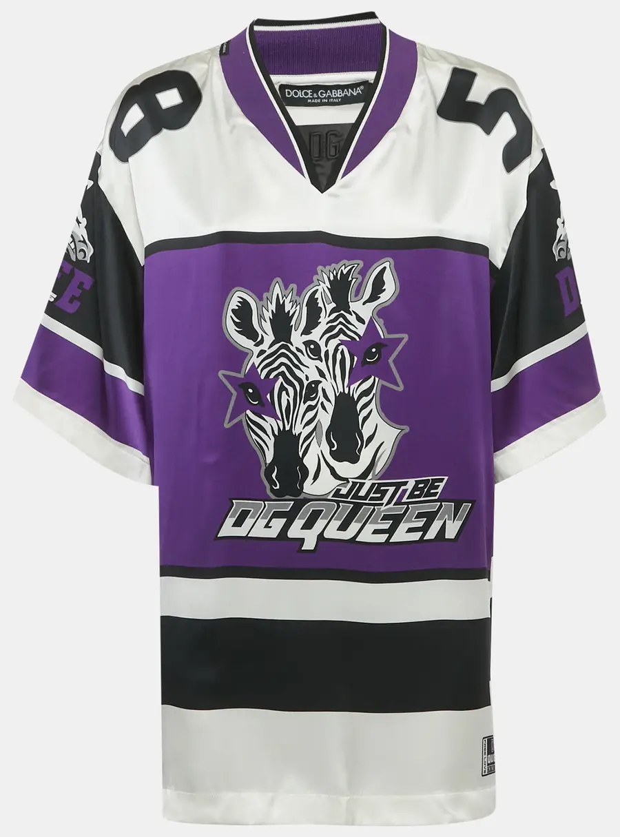 Dolce & Gabbana Purple Zebra Print Satin Oversized T-Shirt S