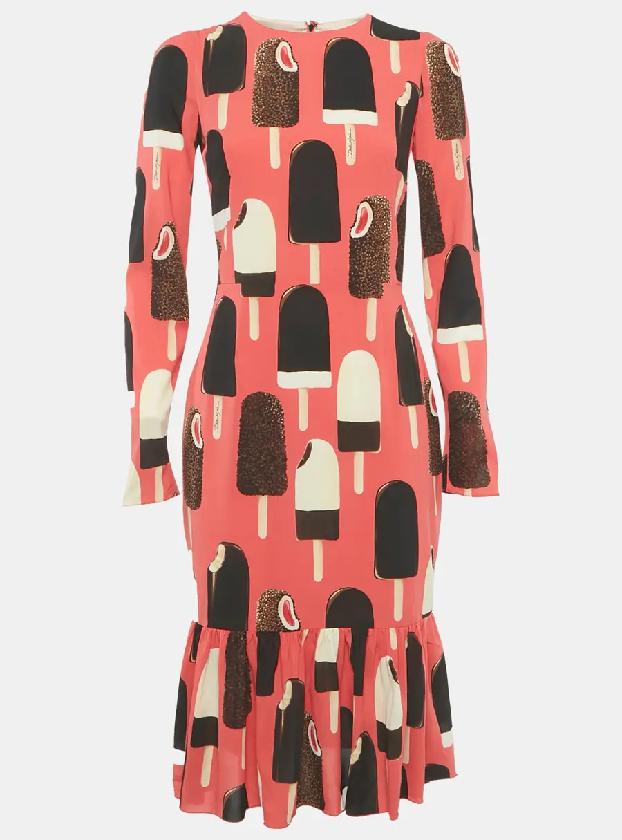 Dolce & Gabbana Pink Gelato Popsicle-Print Silk Charmeuse Dress S