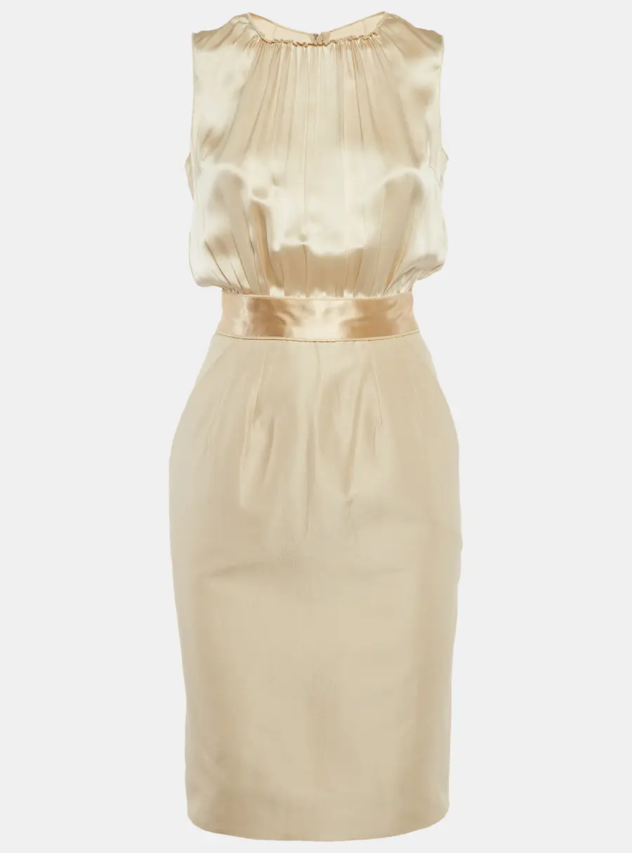 Dolce & Gabbana Gold Silk & Crepe Shift Mini Dress XS