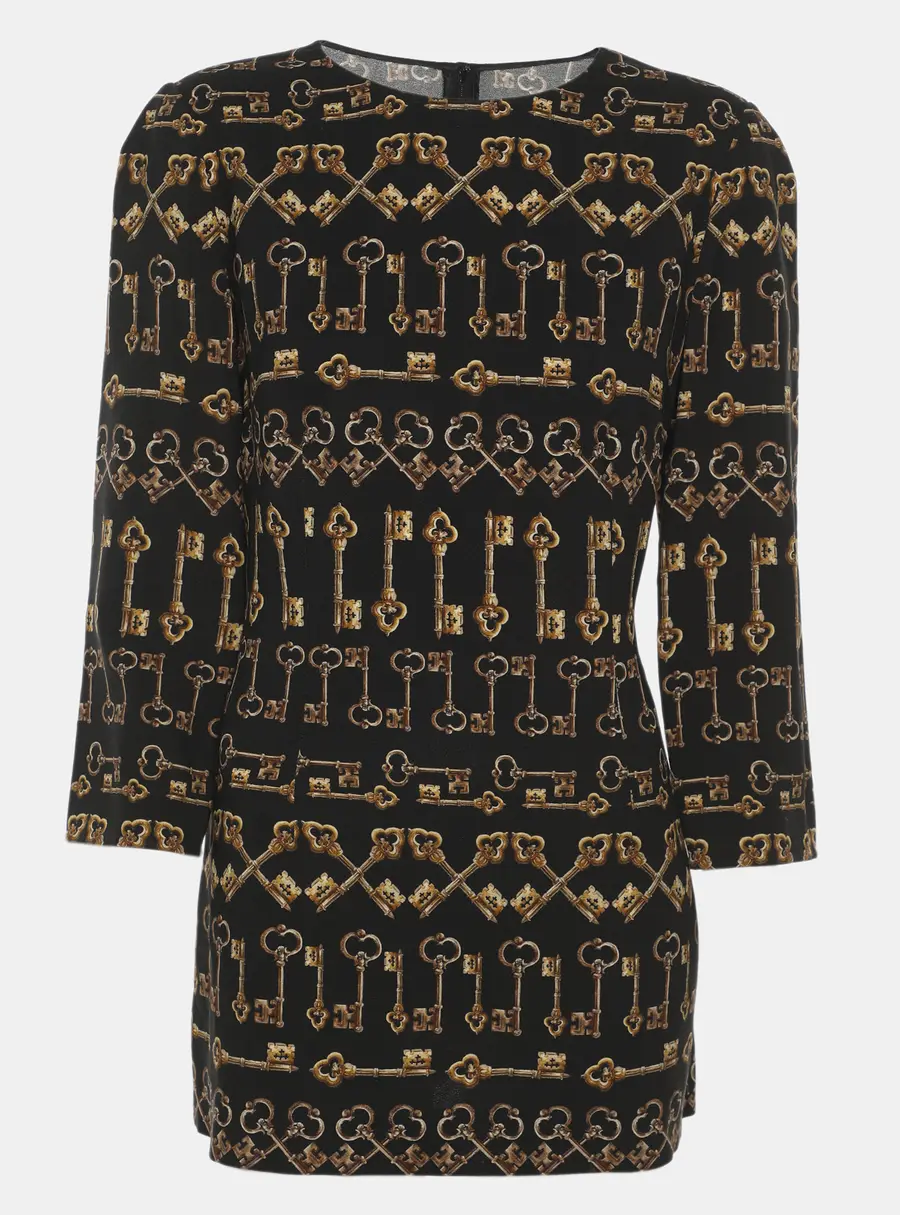 Dolce & Gabbana Black Printed Crepe Long Sleeve Blouse M