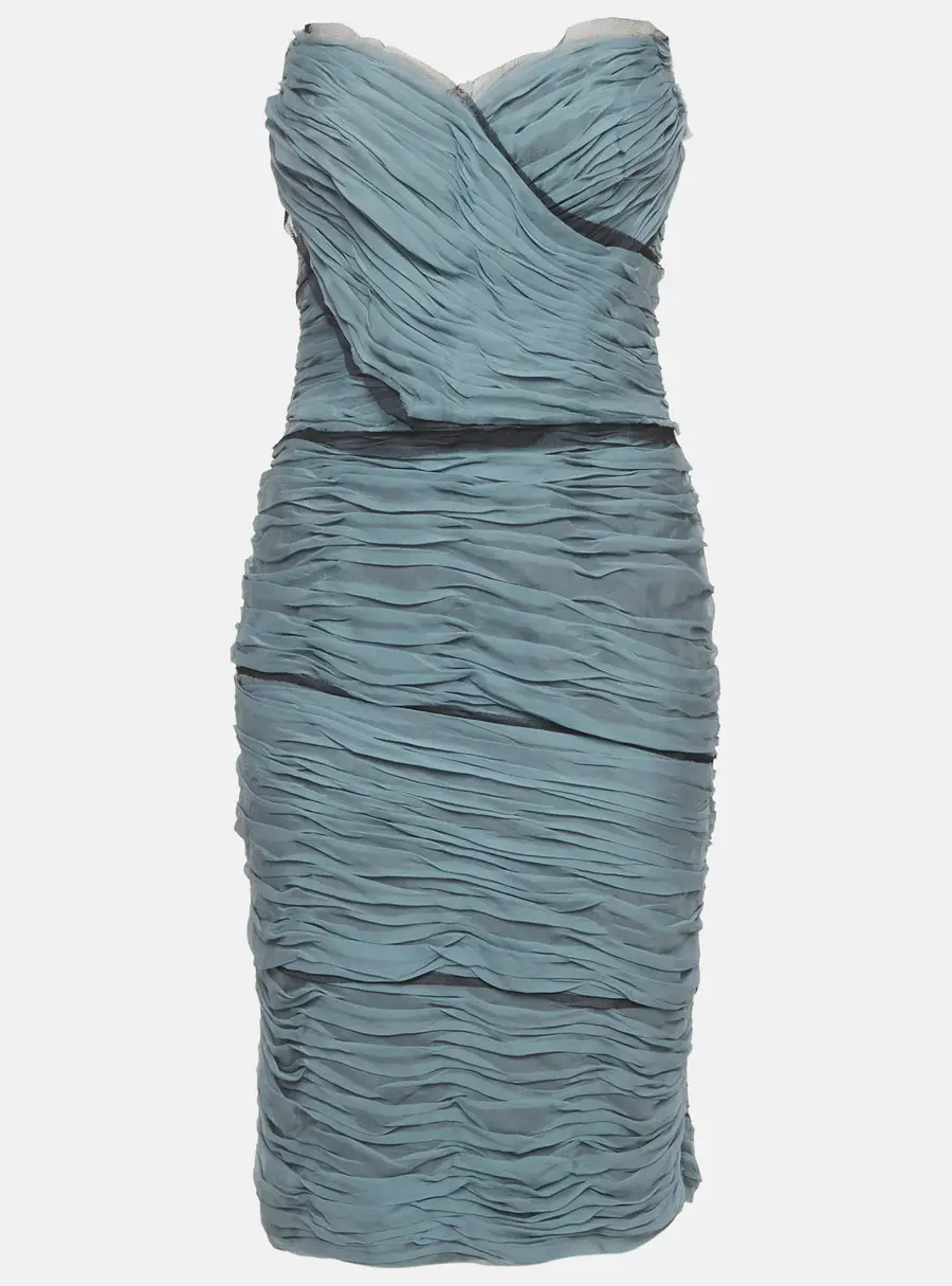 Dolce & Gabbana Ice Blue Silk Ruched Strapless Dress M