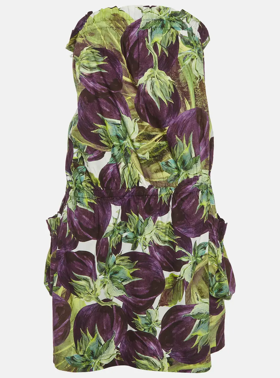 Dolce & Gabbana Green Floral Print Strapless Mini Dress M