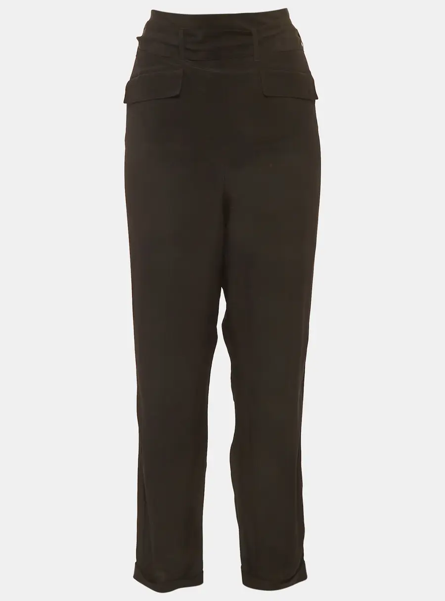 Roberto Cavalli Black Silk Belted Pants L