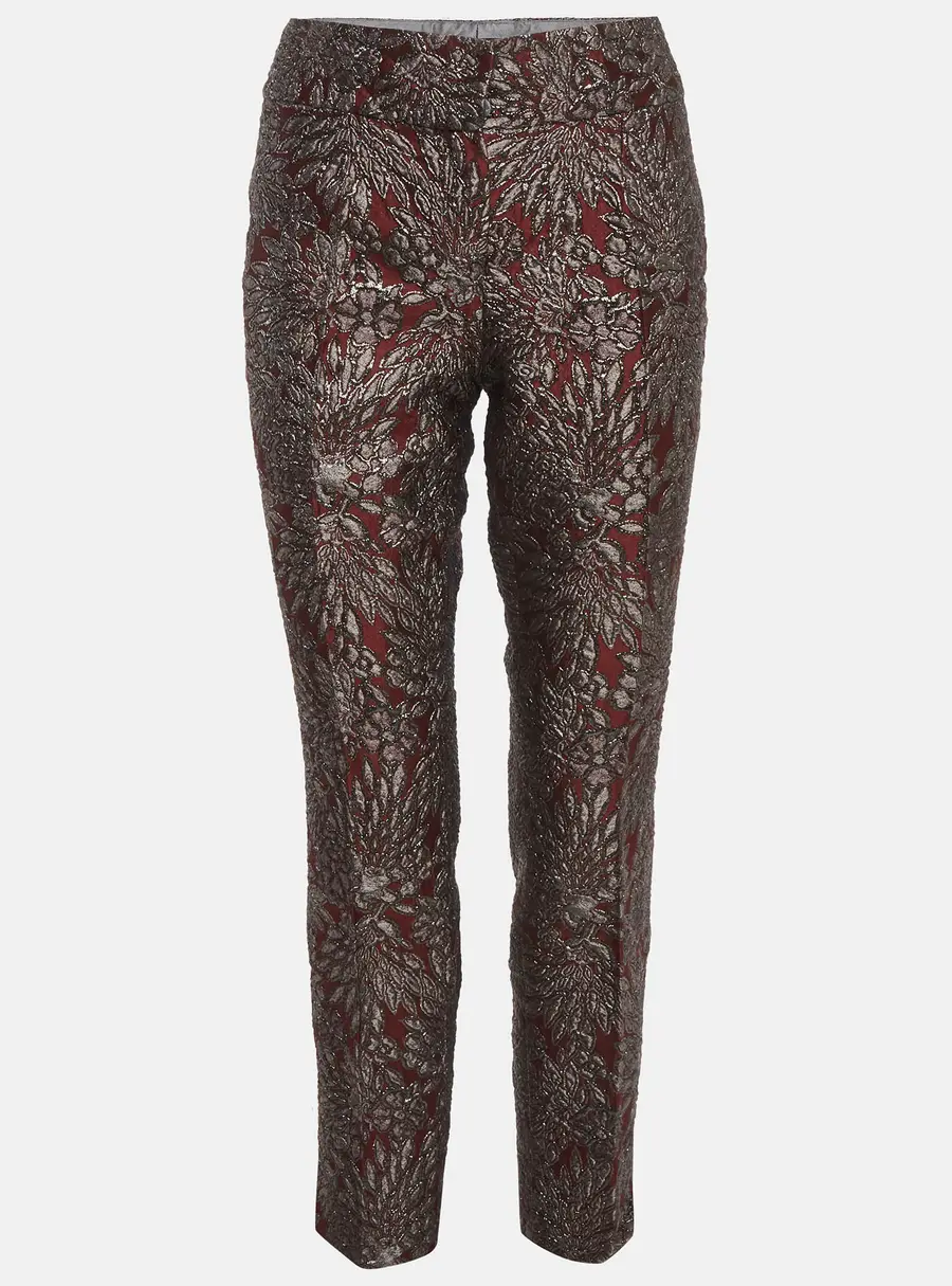 Dolce & Gabbana Burgundy/Grey Floral Jacquard Straight Pants M