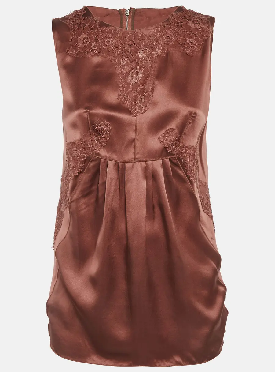 Dolce & Gabbana Brown Satin Lace Detail Top M