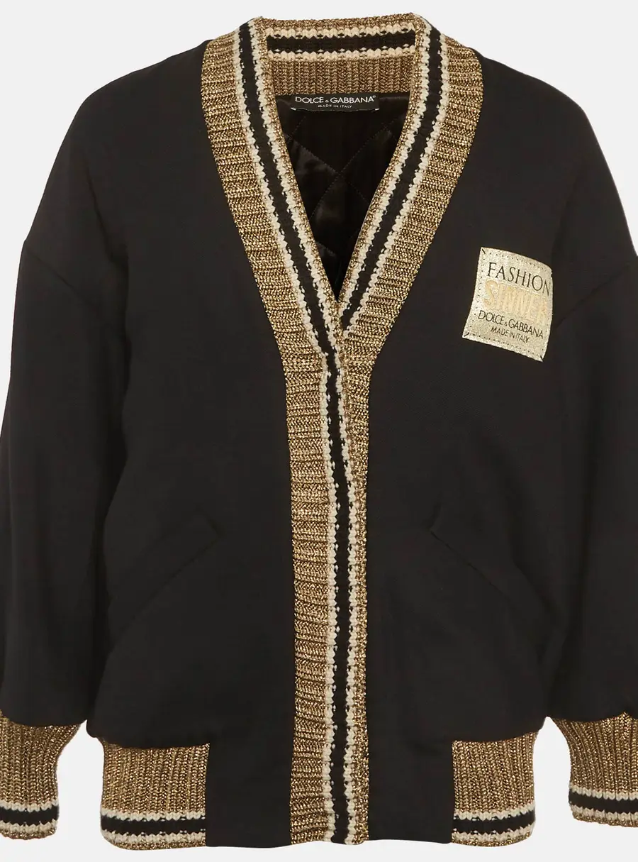 Dolce & Gabbana Black Lurex Knit Trim Gabardine Jacket S