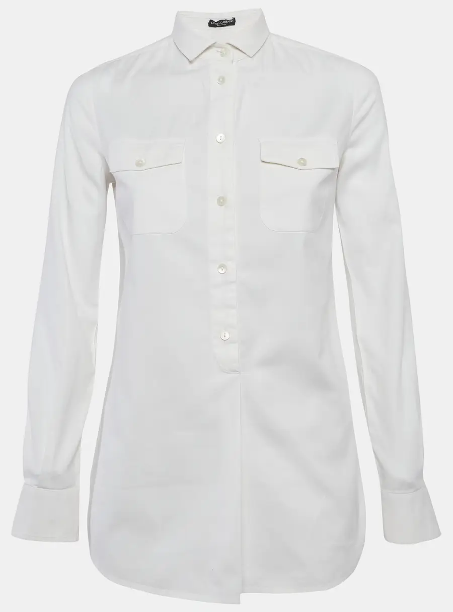 Dolce & Gabbana White Cotton Half Placket Blouse S