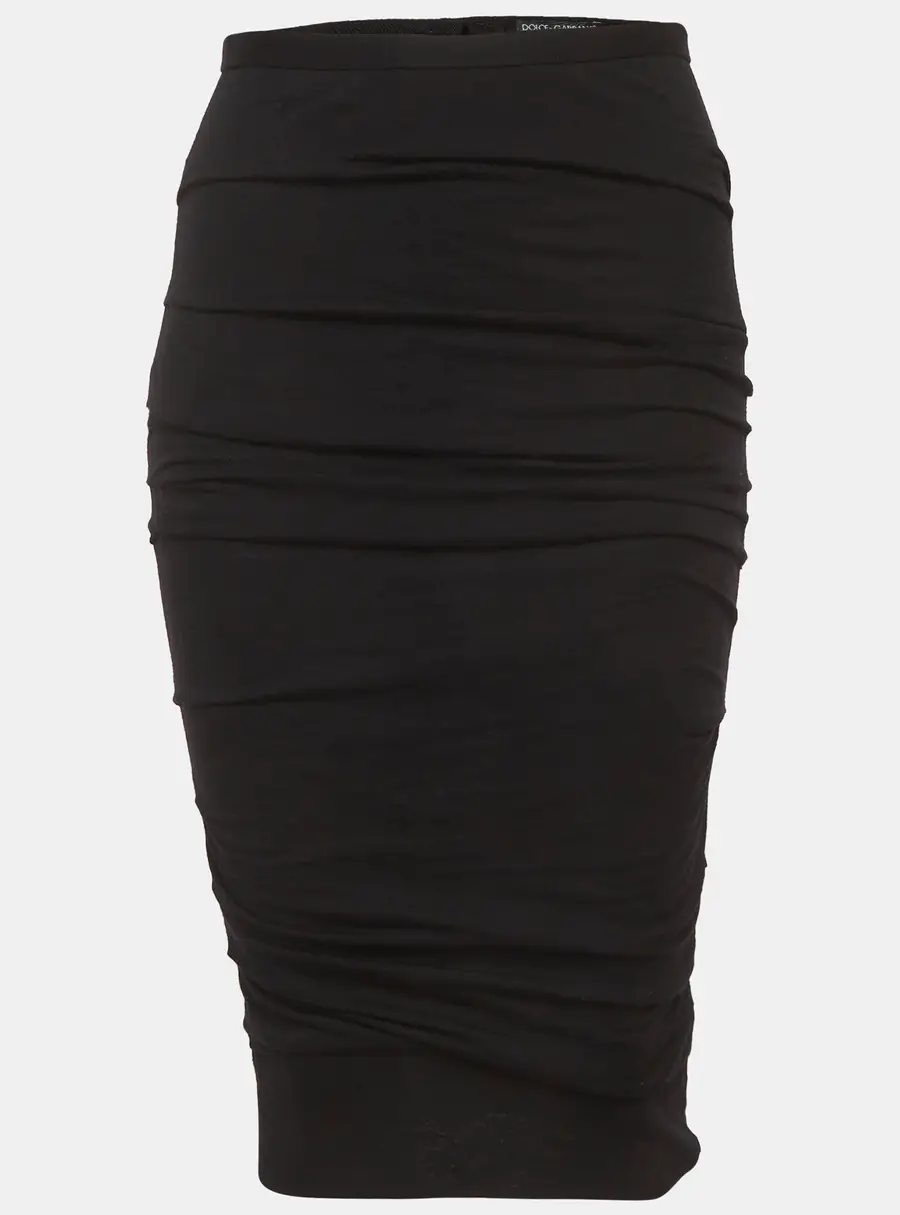 Dolce & Gabbana Black Jersey Ruched Pencil Skirt S