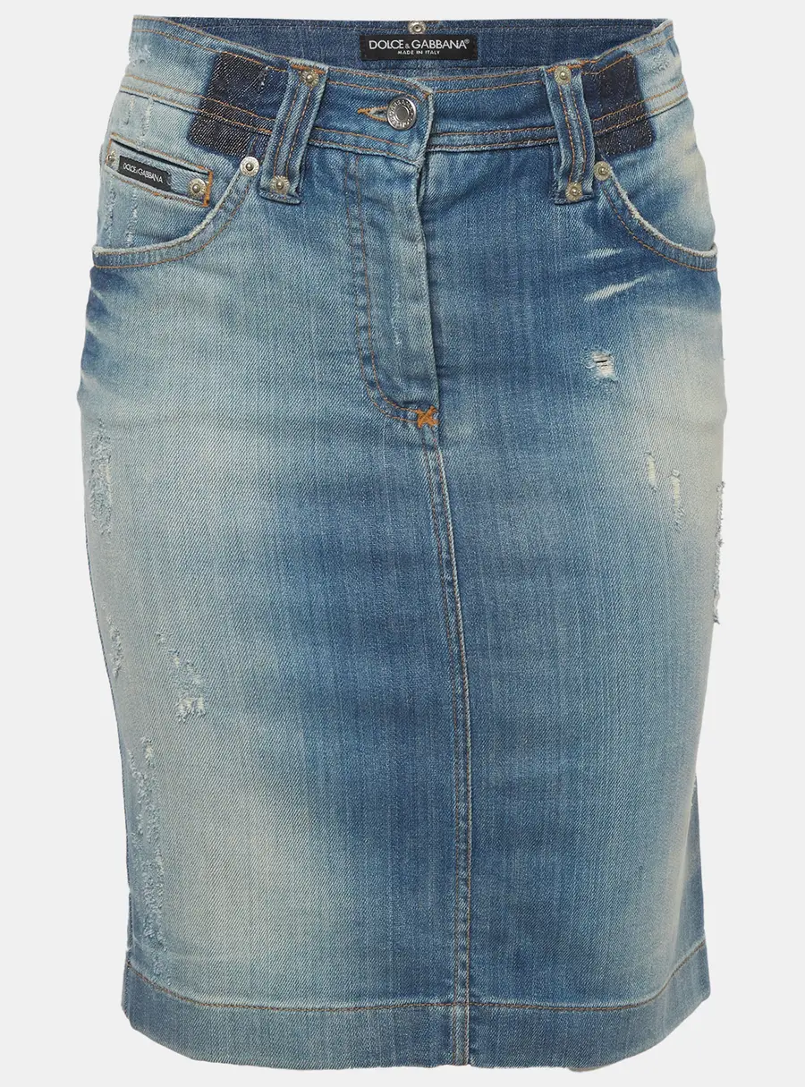 Dolce & Gabbana Blue Faded Denim Pencil Skirt S