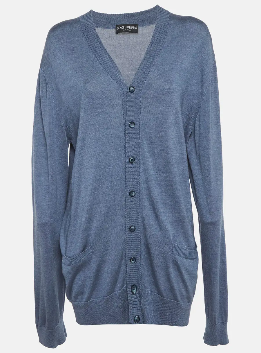 Dolce & Gabbana Blue Silk Knit Cardigan XL