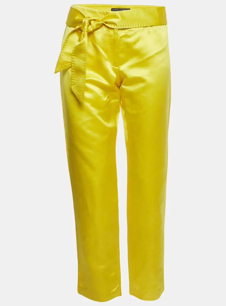 Dolce & Gabbana Yellow Satin Belted Trousers M