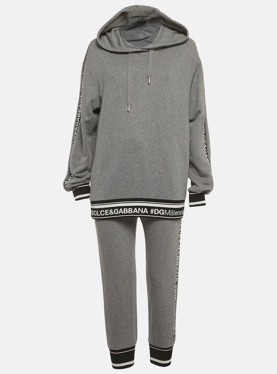 Dolce & Gabbana Grey Cotton Logo Trim Set XS