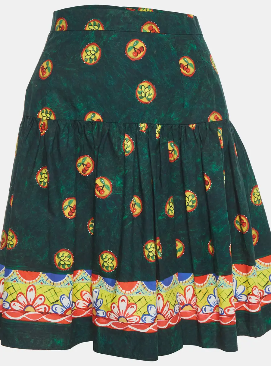 Dolce & Gabbana Green Cherry Print Cotton Mini Skirt L