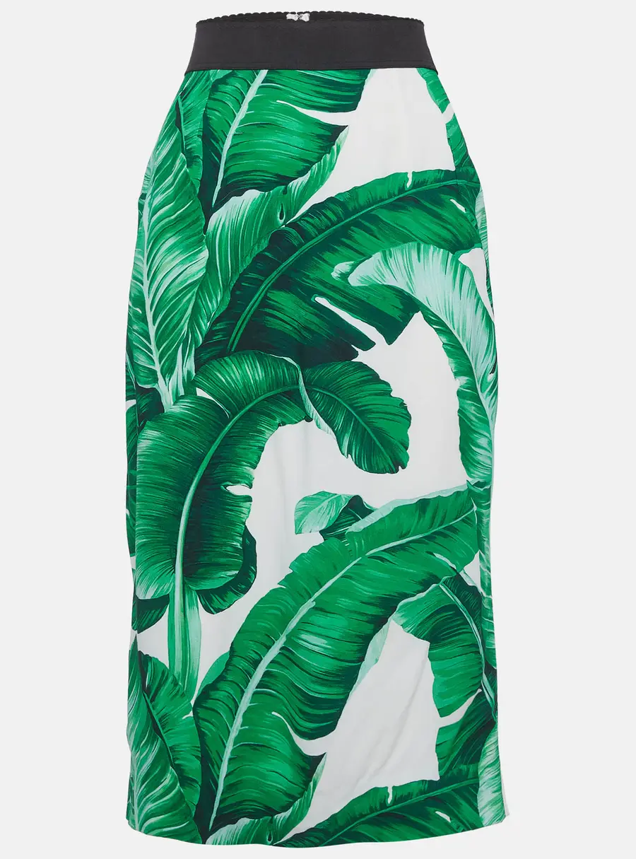 Dolce & Gabbana Green Tropical Print Crepe Pencil Skirt L