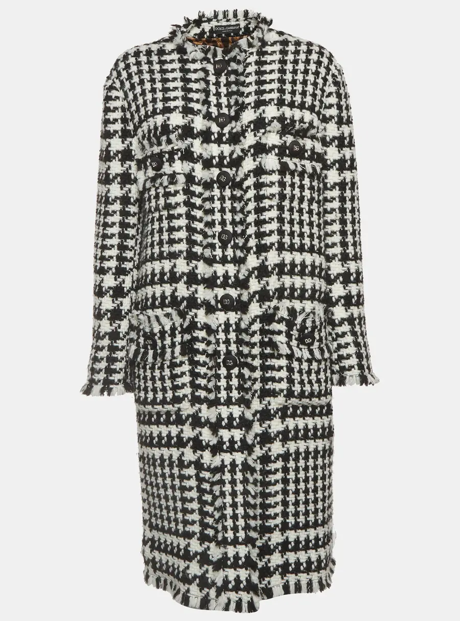 Dolce & Gabbana Monochrome Wool Houndstooth Trench Coat M