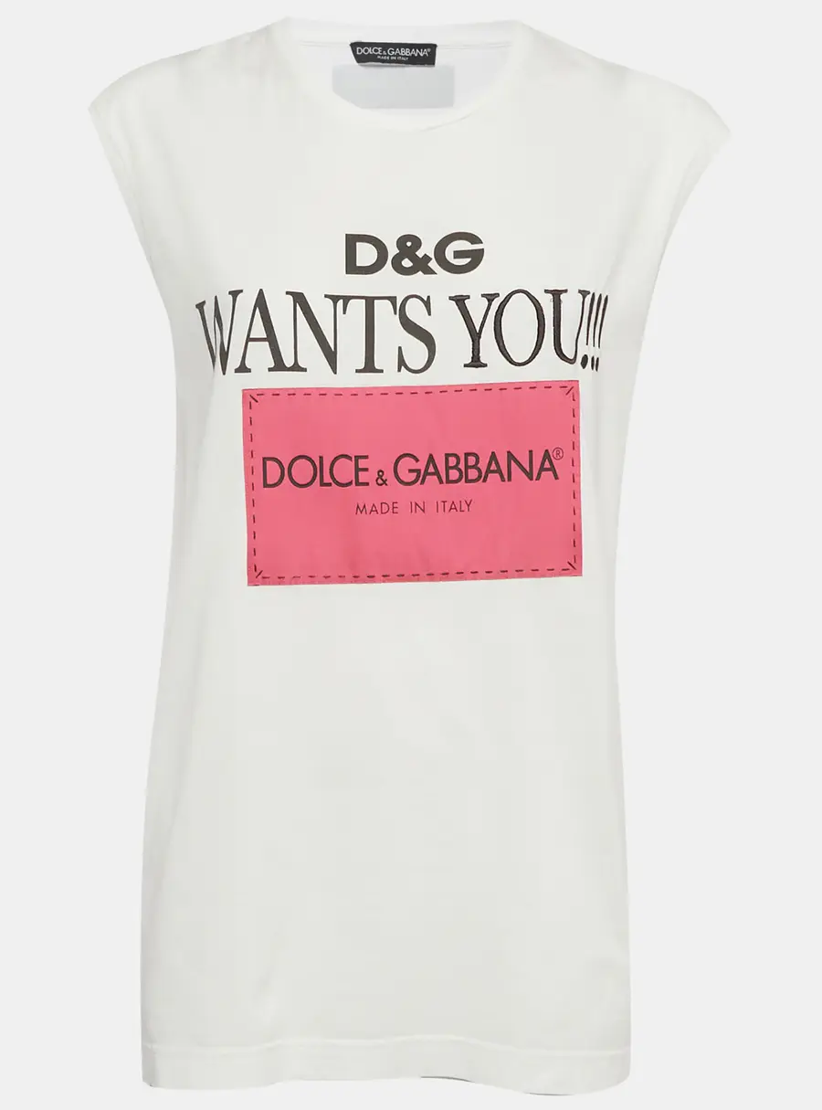 Dolce & Gabbana White Printed Jersey Oversized T-Shirt XS