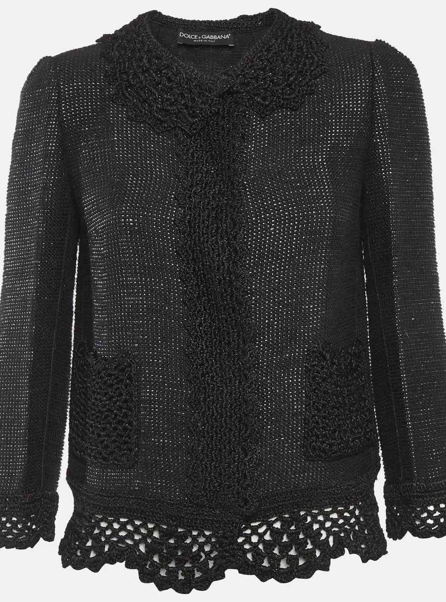 Dolce & Gabbana Black Lace Trim Tweed Jacket S