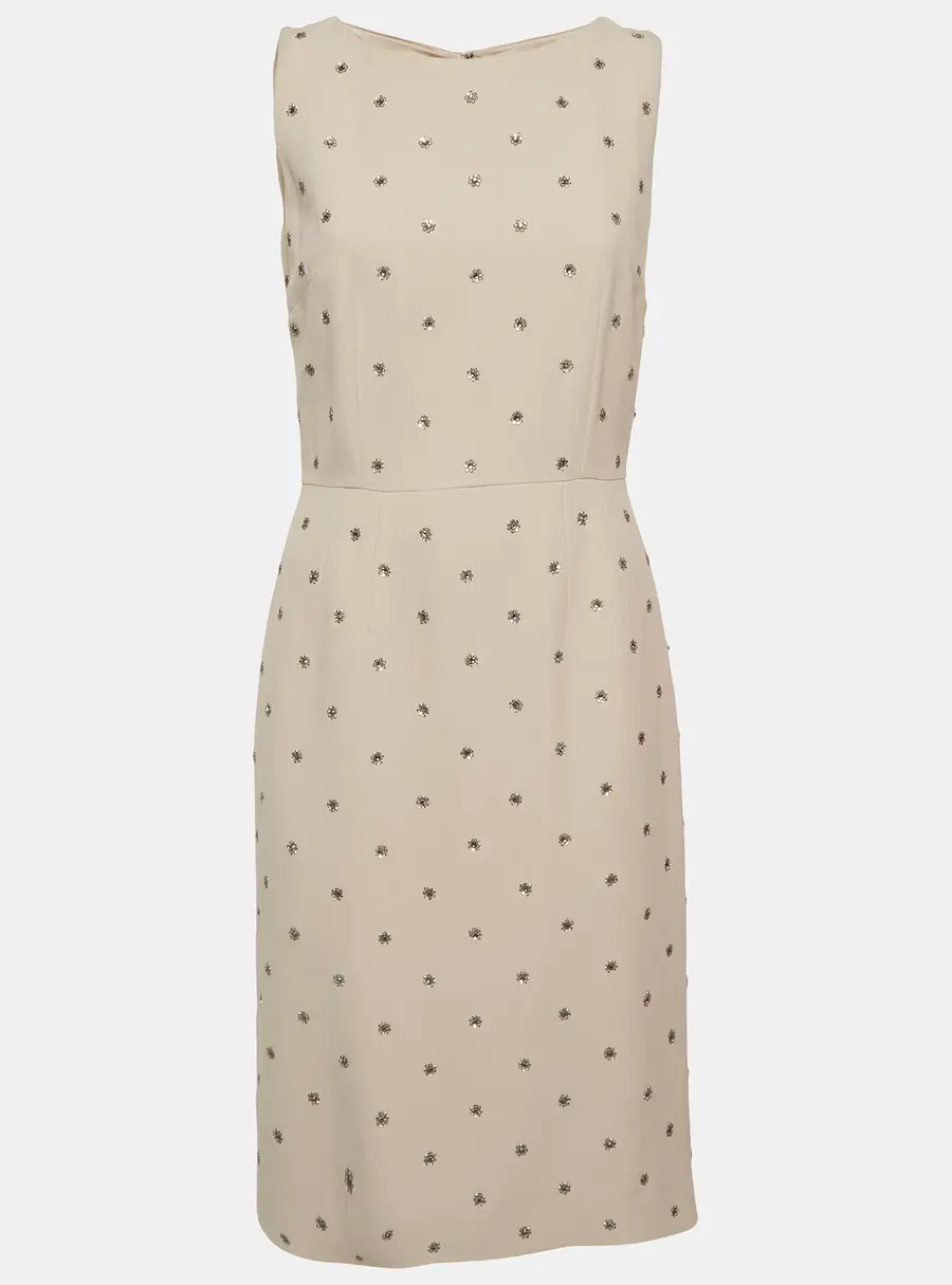 Dolce & Gabbana Beige Twill Embellished Sleeveless Mini Dress S