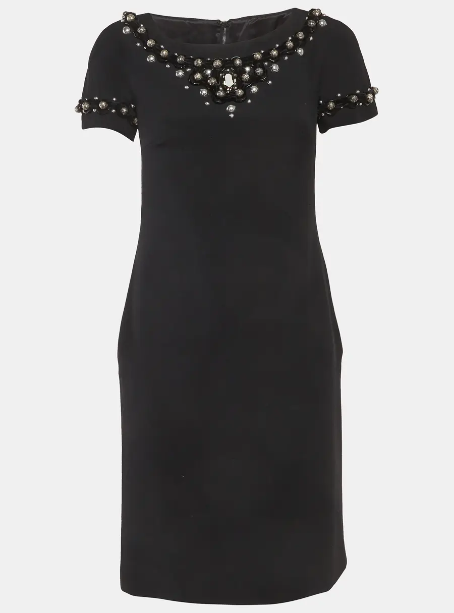 Dolce & Gabbana Black Embellished Wool Mini Dress M