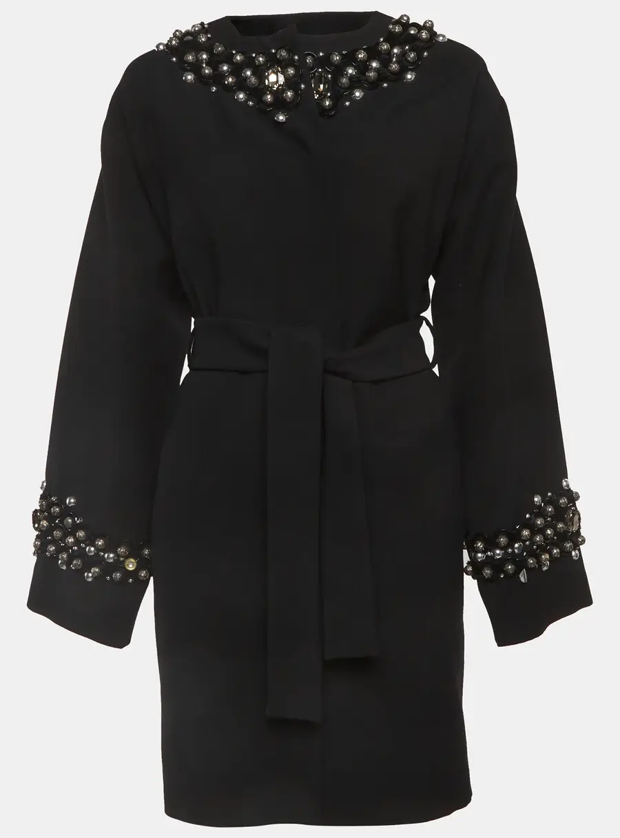 Dolce & Gabbana Black Beaded Wool Coat S
