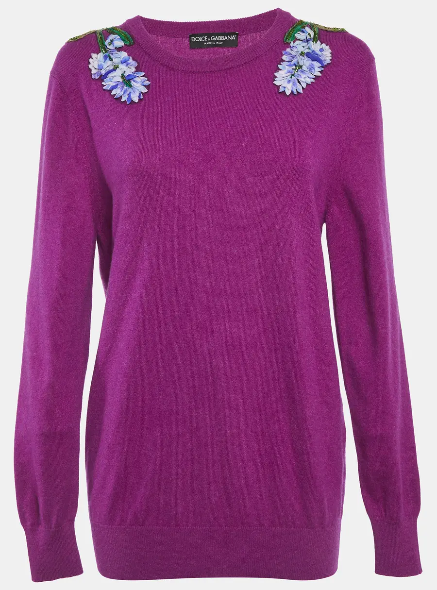 Dolce & Gabbana Purple Floral Applique Sweater M