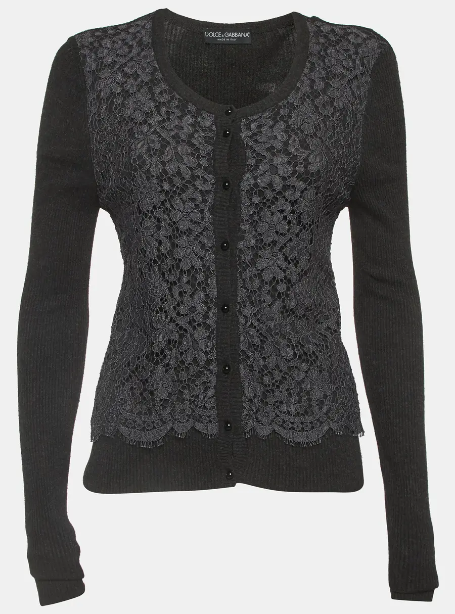 Dolce & Gabbana Grey Lace and Rib Knit Cardigan S