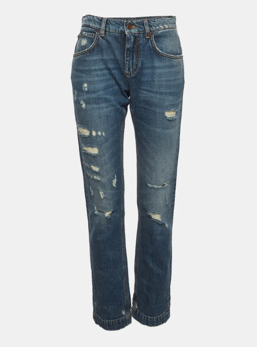 Dolce & Gabbana Blue Denim Baroque Heart Patch Jeans S/Waist 29"