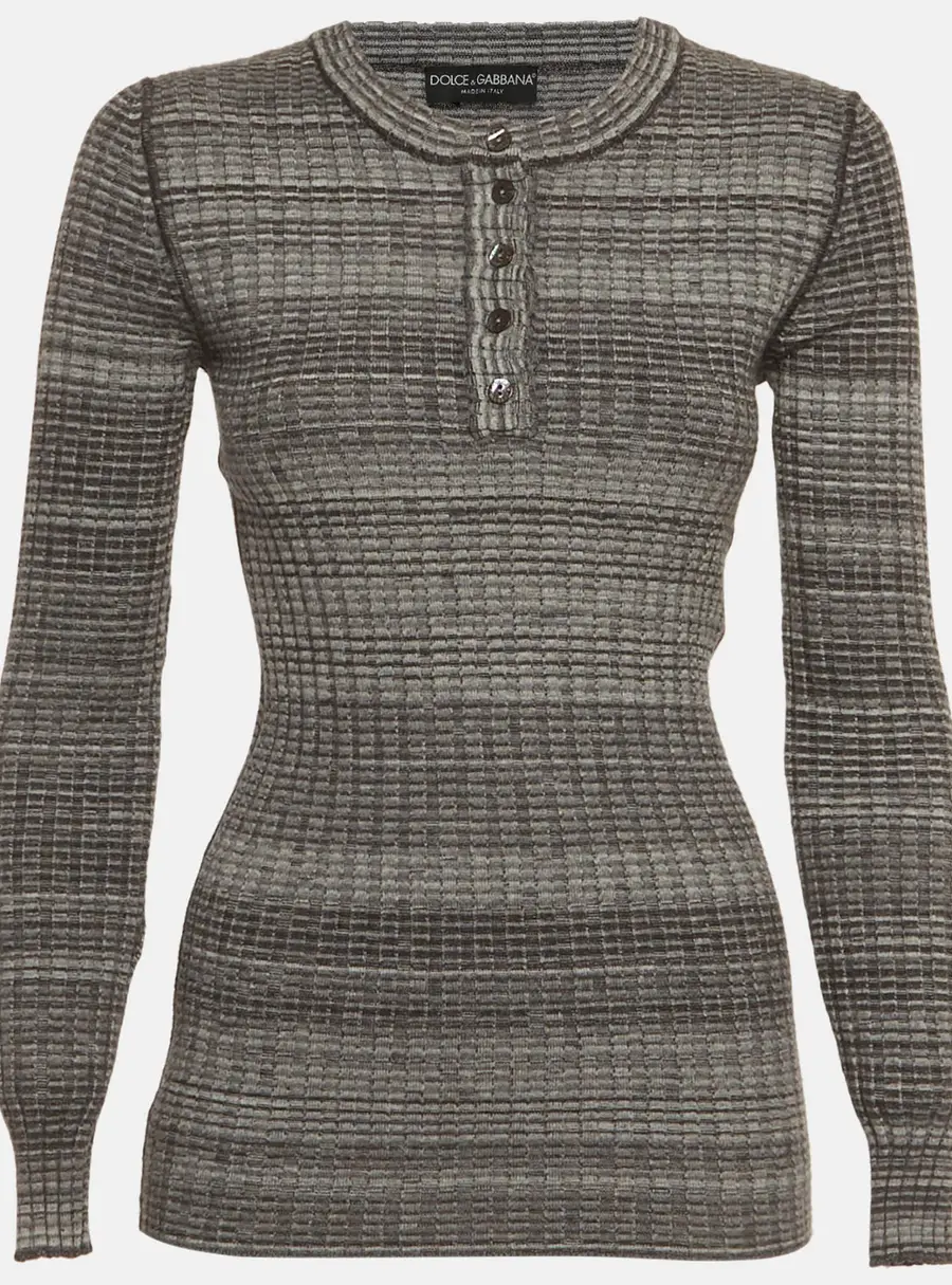 Dolce & Gabbana Grey Rib Knit Henley Neck Jumper S