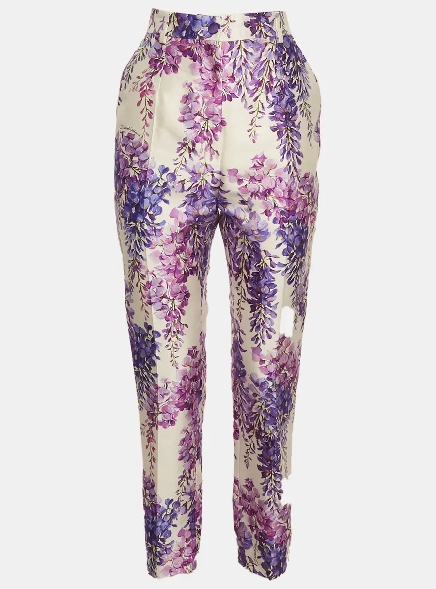 Dolce & Gabbana Multicolour Wisteria Print Silk Blend High Rise Trousers S