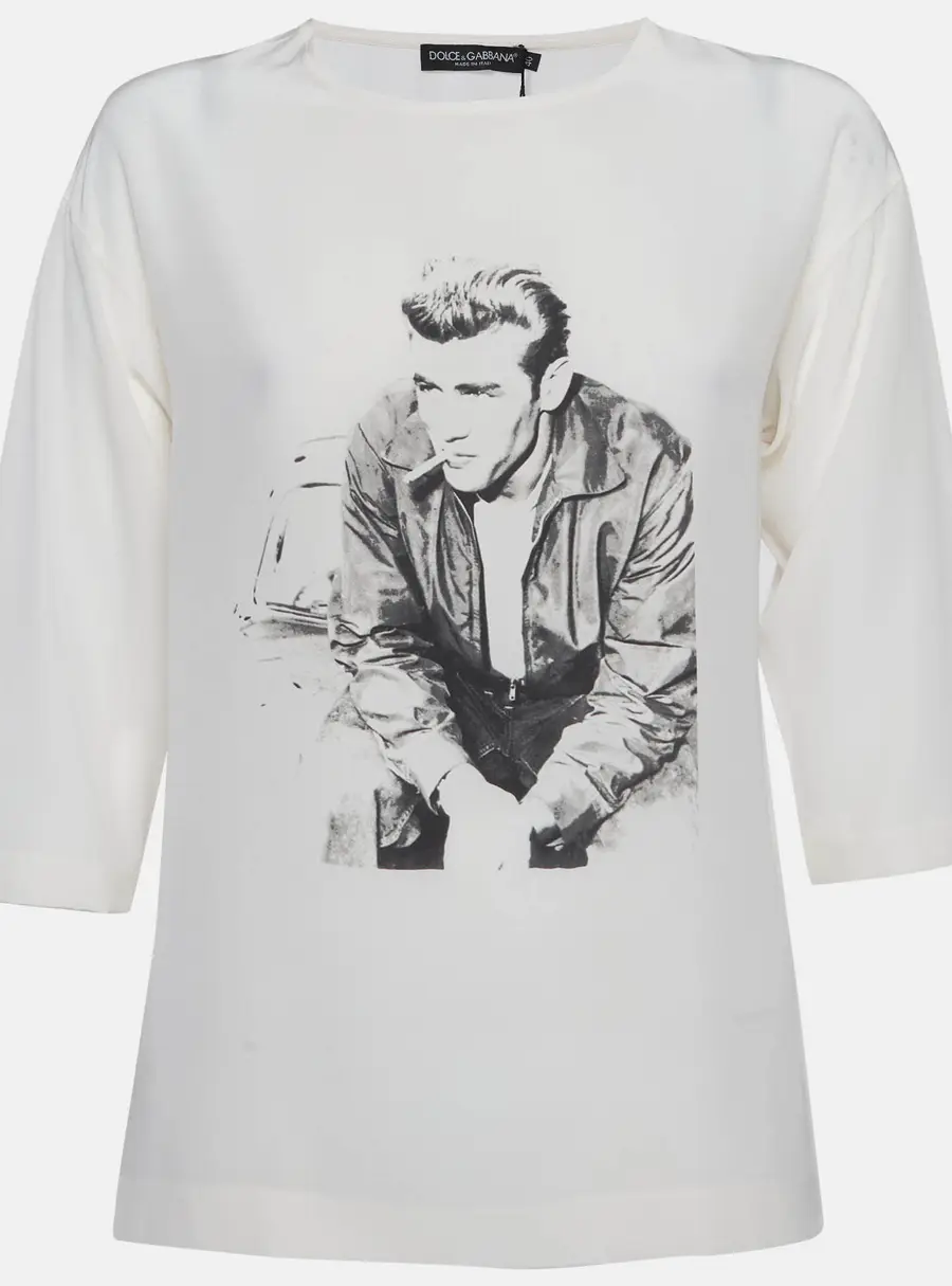 Dolce & Gabbana x James Dean Off White Printed Silk Top S