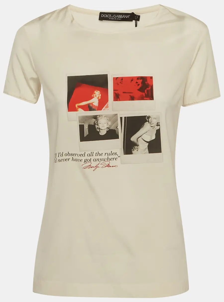 Dolce & Gabbana Cream Marilyn Monroe Print Silk Blend Top M