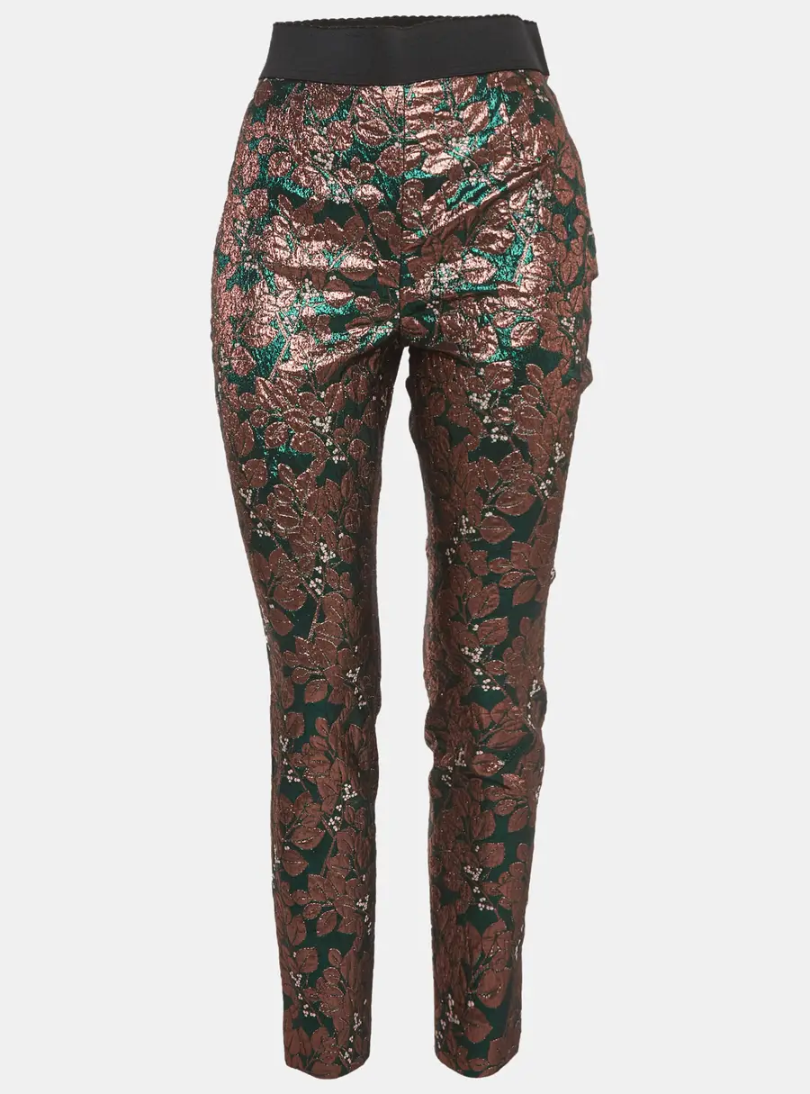 Dolce & Gabbana Green Metallic Brocade Cigarette Pants M