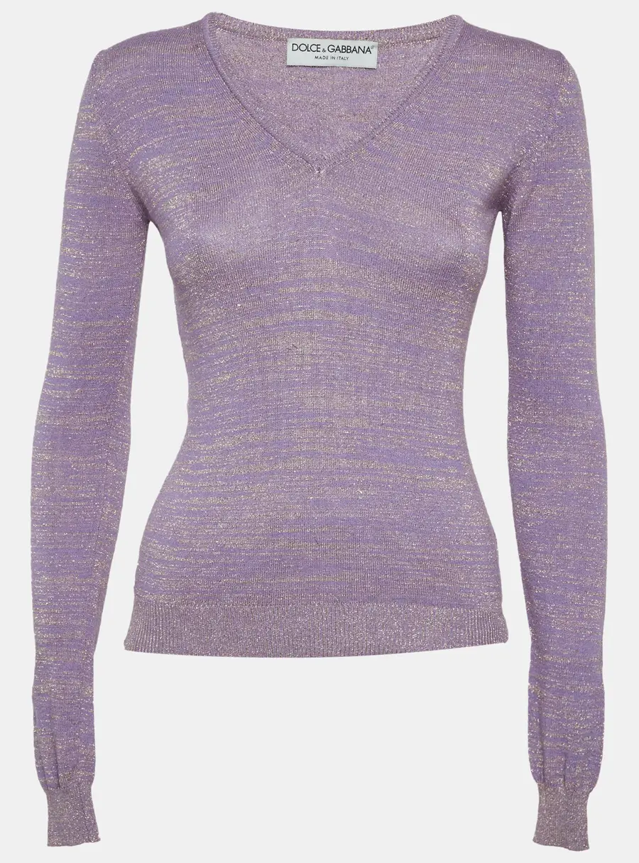 Dolce & Gabbana Purple Lurex Knit V-Neck Sweater S