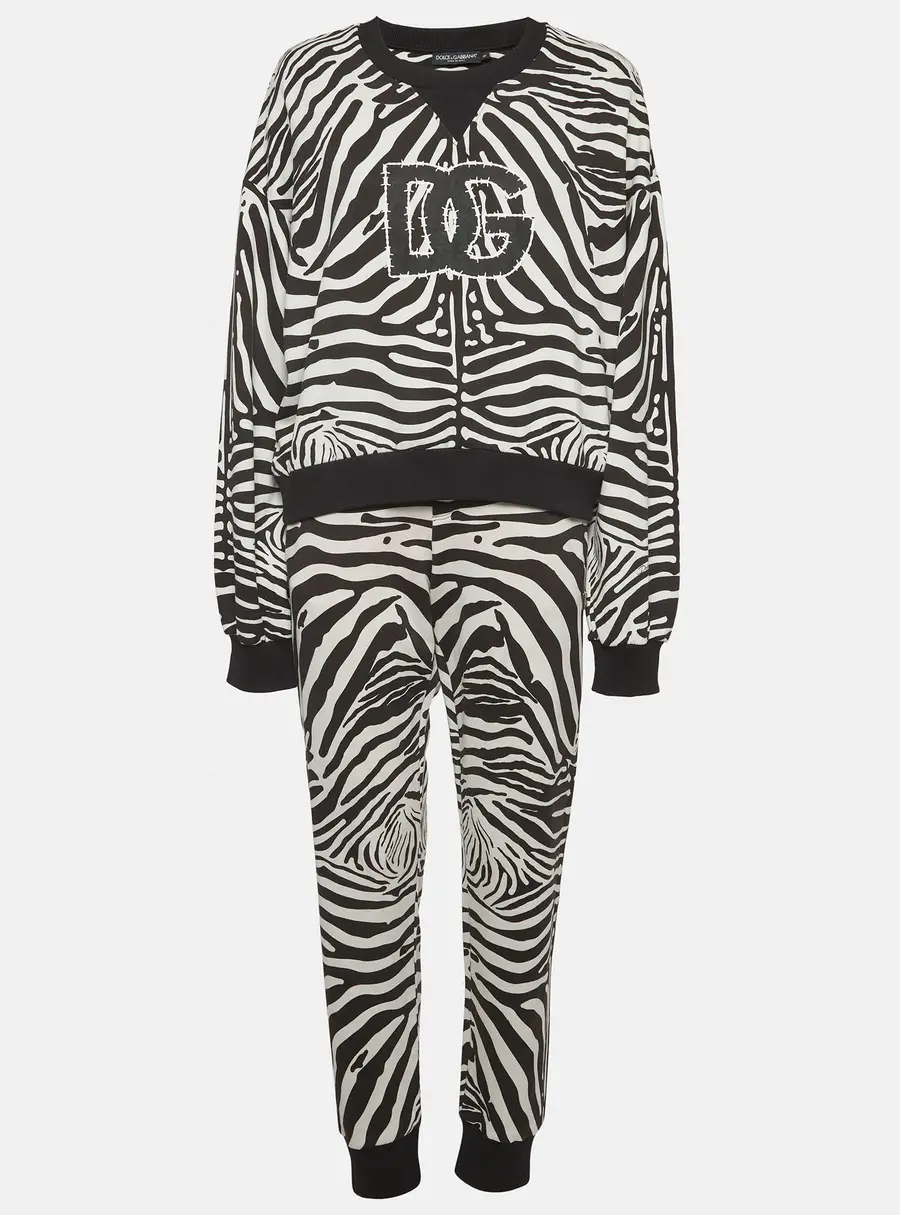 Dolce & Gabbana Black/White Zebra Print Cotton Sweatsuit S/M