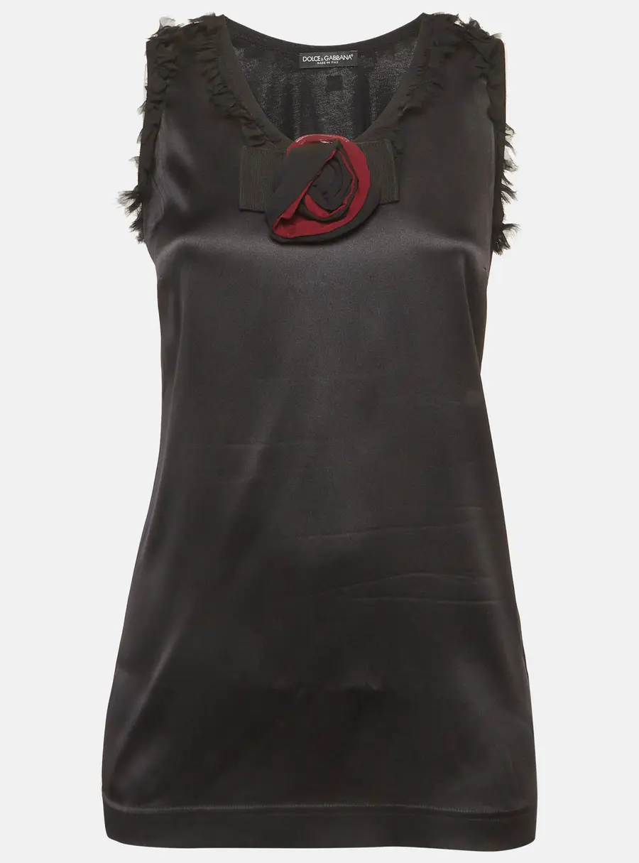 Dolce & Gabbana Black Satin Bow Detail Sleeveless Top S